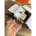 Hermes Calf Leather Stainless Steel Silver Buckle 18mm Kelly Belt Black