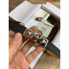 Hermes Calf Leather Stainless Steel Silver Buckle 18mm Kelly Belt Black