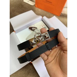 Hermes Calf Leather Stainless Steel Silver Buckle 18mm Kelly Belt Black