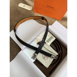 Hermes Calf Leather Stainless Steel Silver Buckle 18mm Kelly Belt Black
