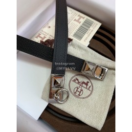 Hermes Calf Leather Stainless Steel Silver Buckle 18mm Kelly Belt Black