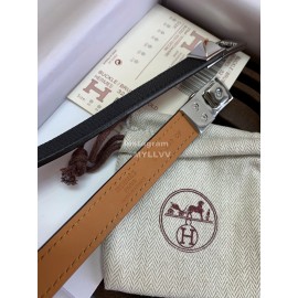 Hermes Calf Leather Stainless Steel Silver Buckle 18mm Kelly Belt Black