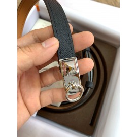 Hermes Calf Leather Stainless Steel Silver Buckle 18mm Kelly Belt Black