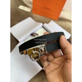 Hermes Calf Leather Stainless Steel Silver Buckle 18mm Kelly Belt Black