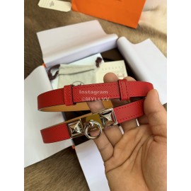 Hermes Calf Leather Stainless Steel Silver Buckle 18mm Kelly Belt Red