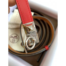 Hermes Calf Leather Stainless Steel Silver Buckle 18mm Kelly Belt Red