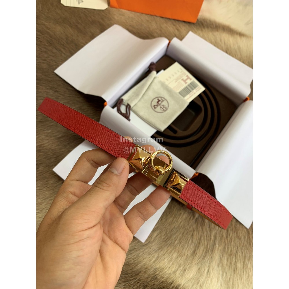 Hermes Calf Leather Stainless Steel Gold Buckle 18mm Kelly Belt Red