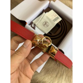 Hermes Calf Leather Stainless Steel Gold Buckle 18mm Kelly Belt Red