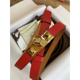 Hermes Calf Leather Stainless Steel Gold Buckle 18mm Kelly Belt Red