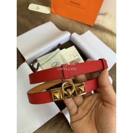 Hermes Calf Leather Stainless Steel Gold Buckle 18mm Kelly Belt Red