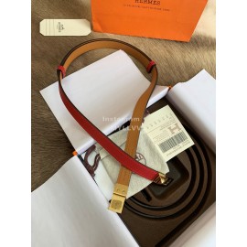 Hermes Calf Leather Stainless Steel Gold Buckle 18mm Kelly Belt Red