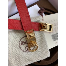 Hermes Calf Leather Stainless Steel Gold Buckle 18mm Kelly Belt Red