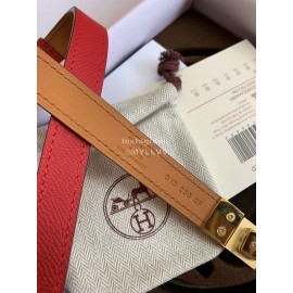 Hermes Calf Leather Stainless Steel Gold Buckle 18mm Kelly Belt Red