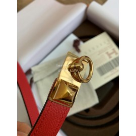 Hermes Calf Leather Stainless Steel Gold Buckle 18mm Kelly Belt Red