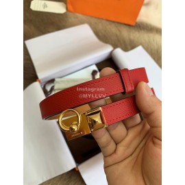 Hermes Calf Leather Stainless Steel Gold Buckle 18mm Kelly Belt Red