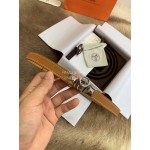 Hermes Calf Leather Stainless Steel Silver Buckle 18mm Kelly Belt Brown