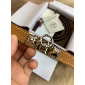 Hermes Calf Leather Stainless Steel Silver Buckle 18mm Kelly Belt Brown
