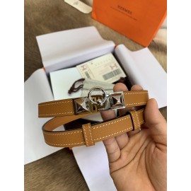 Hermes Calf Leather Stainless Steel Silver Buckle 18mm Kelly Belt Brown