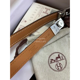 Hermes Calf Leather Stainless Steel Silver Buckle 18mm Kelly Belt Brown