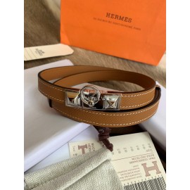Hermes Calf Leather Stainless Steel Silver Buckle 18mm Kelly Belt Brown