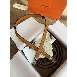 Hermes Calf Leather Stainless Steel Silver Buckle 18mm Kelly Belt Brown