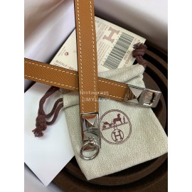 Hermes Calf Leather Stainless Steel Silver Buckle 18mm Kelly Belt Brown