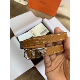 Hermes Calf Leather Stainless Steel Silver Buckle 18mm Kelly Belt Brown