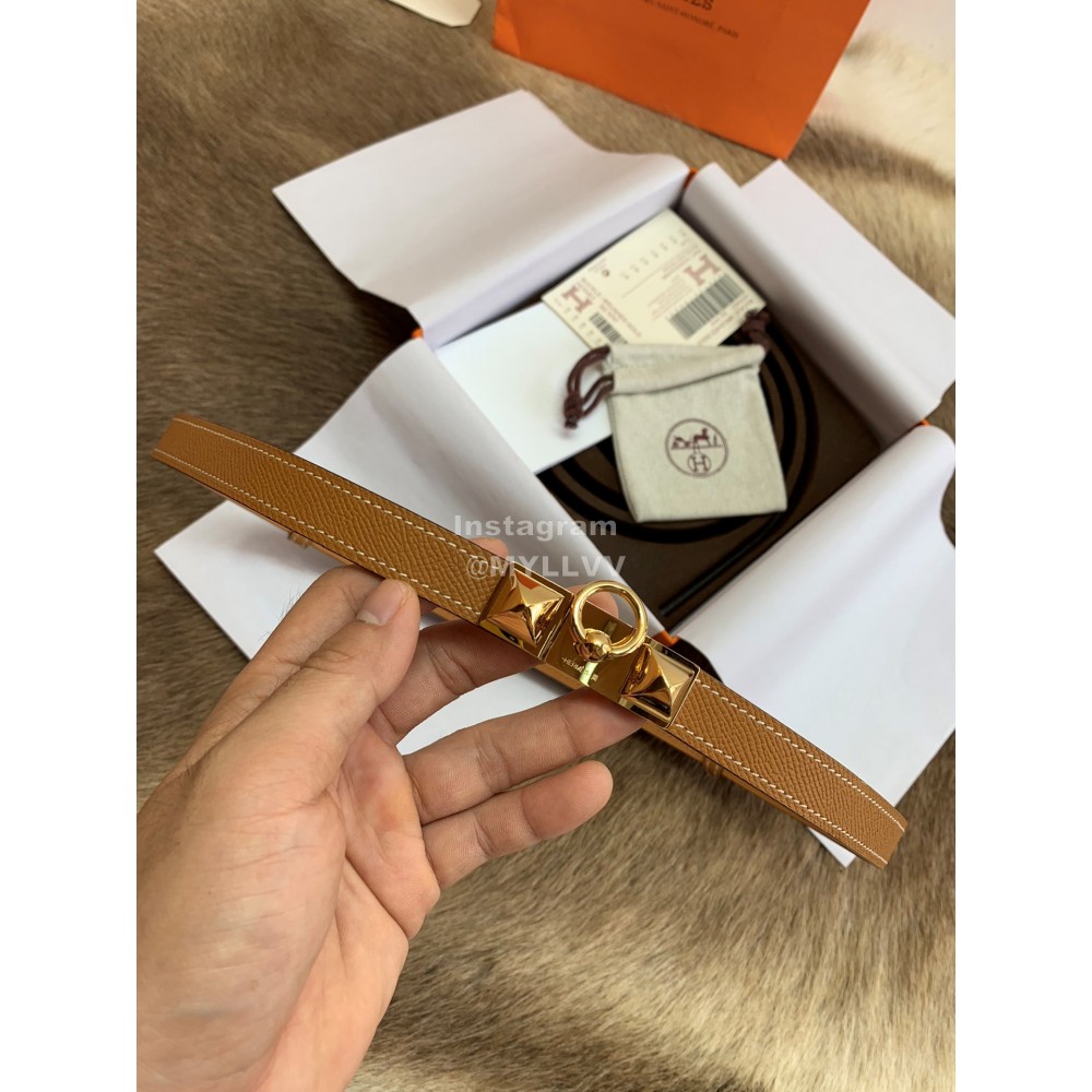 Hermes Calf Leather Stainless Steel Gold Buckle 18mm Kelly Belt Brown