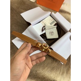 Hermes Calf Leather Stainless Steel Gold Buckle 18mm Kelly Belt Brown