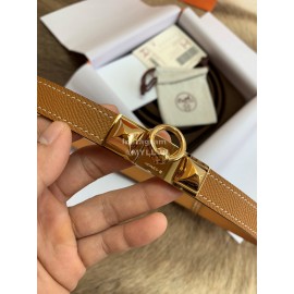 Hermes Calf Leather Stainless Steel Gold Buckle 18mm Kelly Belt Brown