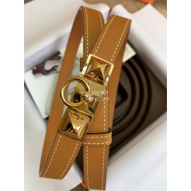 Hermes Calf Leather Stainless Steel Gold Buckle 18mm Kelly Belt Brown