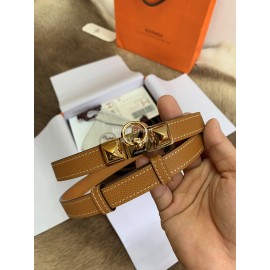 Hermes Calf Leather Stainless Steel Gold Buckle 18mm Kelly Belt Brown