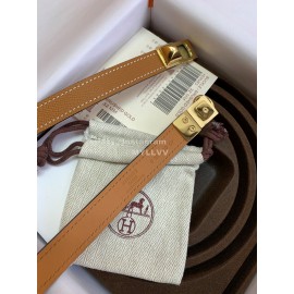 Hermes Calf Leather Stainless Steel Gold Buckle 18mm Kelly Belt Brown