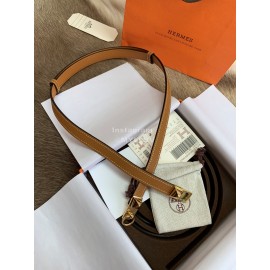 Hermes Calf Leather Stainless Steel Gold Buckle 18mm Kelly Belt Brown