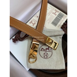 Hermes Calf Leather Stainless Steel Gold Buckle 18mm Kelly Belt Brown