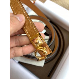 Hermes Calf Leather Stainless Steel Gold Buckle 18mm Kelly Belt Brown