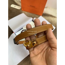 Hermes Calf Leather Stainless Steel Gold Buckle 18mm Kelly Belt Brown