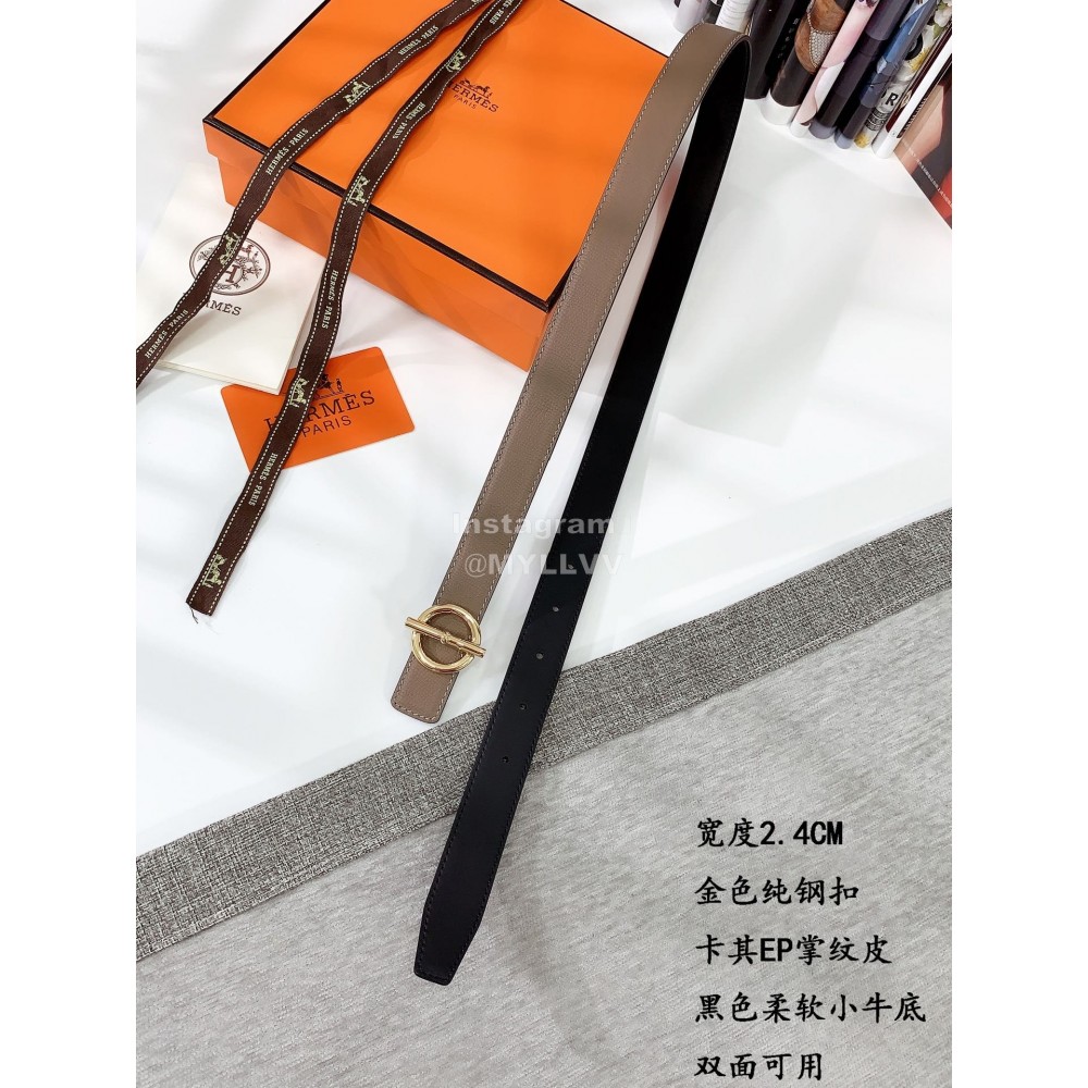 Hermes Soft Palm Calf Leather Pure Steel Buckle 24mm Belt For Women Coffee