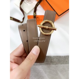 Hermes Soft Palm Calf Leather Pure Steel Buckle 24mm Belt For Women Coffee
