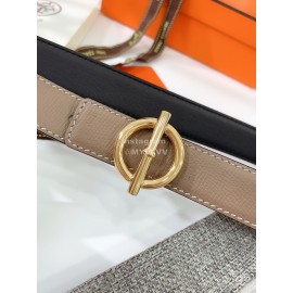 Hermes Soft Palm Calf Leather Pure Steel Buckle 24mm Belt For Women Coffee