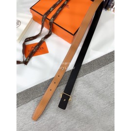 Hermes Soft Palm Calf Leather Pure Steel Buckle 24mm Belt For Women Brown