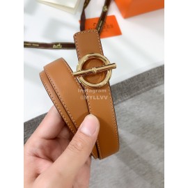 Hermes Soft Palm Calf Leather Pure Steel Buckle 24mm Belt For Women Brown