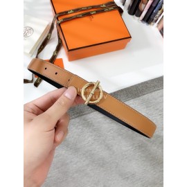 Hermes Soft Palm Calf Leather Pure Steel Buckle 24mm Belt For Women Brown