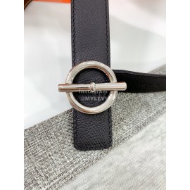 Hermes Soft Palm Calf Leather Pure Steel Buckle 24mm Belt For Women Black