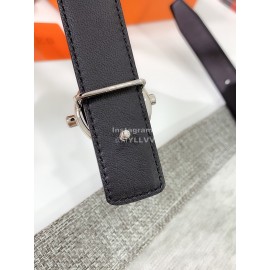 Hermes Soft Palm Calf Leather Pure Steel Buckle 24mm Belt For Women Black