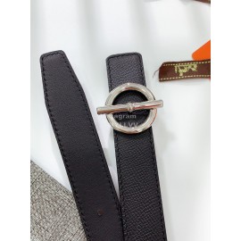 Hermes Soft Palm Calf Leather Pure Steel Buckle 24mm Belt For Women Black