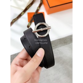 Hermes Soft Palm Calf Leather Pure Steel Buckle 24mm Belt For Women Black