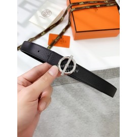 Hermes Soft Palm Calf Leather Pure Steel Buckle 24mm Belt For Women Black