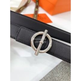 Hermes Soft Palm Calf Leather Pure Steel Buckle 24mm Belt For Women Black