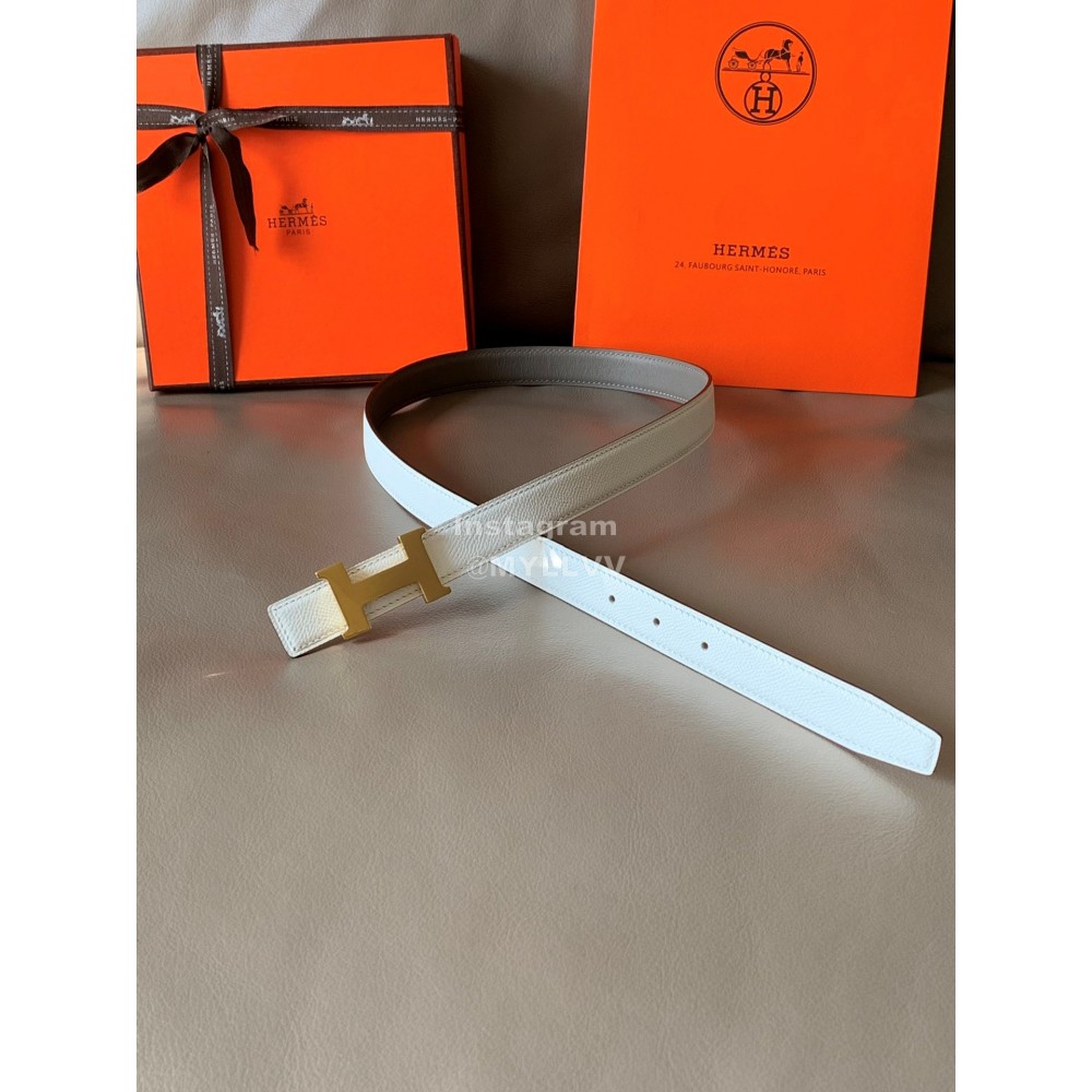 Hermes Calf Leather Stainless Steel Gold Buckle 24mm Belt For Women White